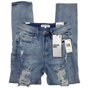 Almost Famous Vintage Mom‎ Jeans Women's Faded Blue Distressed Destructed NEW